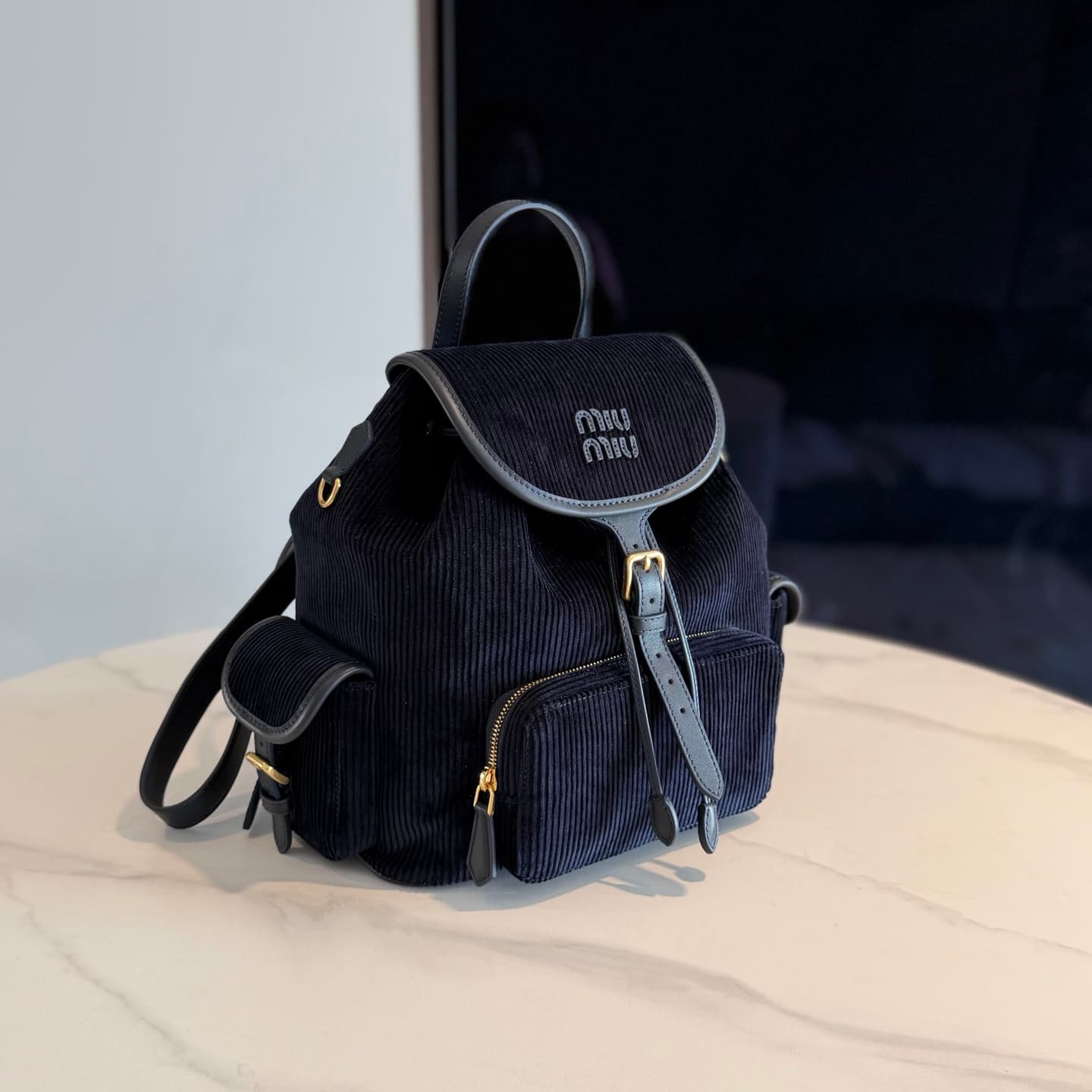 Corduroy and leather backpack alternate view