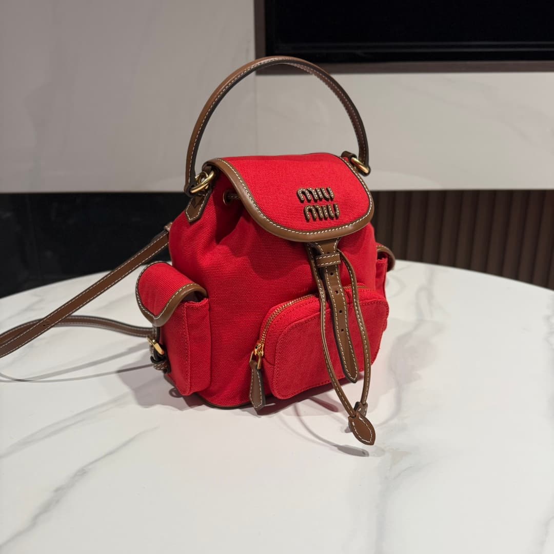 Canvas and leather backpack alternate view