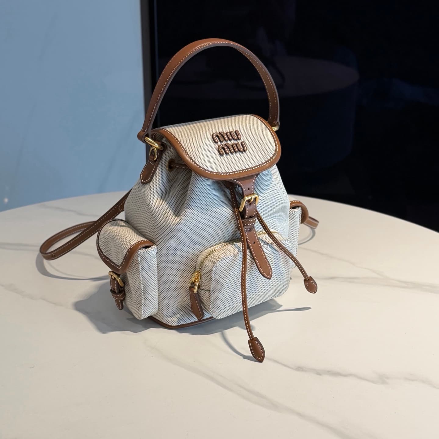 Canvas and leather backpack alternate view