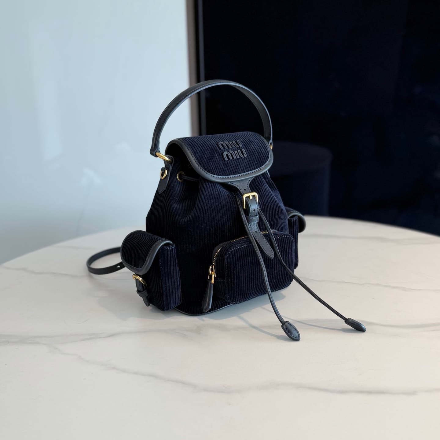 Corduroy and leather backpack alternate view